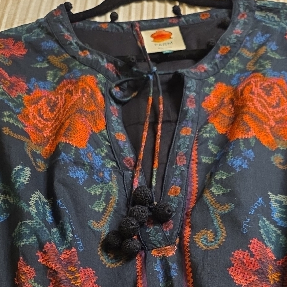 FARM Rio Black Floral Tapestry Mini Dress with Red Roses - Picture 7 of 16